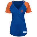 New York Mets Majestic Women's Plus Size League Diva Henley Performance T-Shirt - Royal/Orange