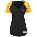 Pittsburgh Pirates Majestic Women's Plus Size League Diva Henley Performance T-Shirt - Black/Gold