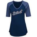 Detroit Tigers Majestic Women's Plus Size Quick Hands Half-Sleeve V-Neck Raglan T-Shirt - Navy
