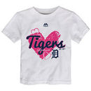 Detroit Tigers Majestic Girls Toddler Triple Heart T-Shirt - White