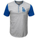Los Angeles Dodgers Majestic Life Or Death Pinstripe Henley T-Shirt - Gray/Royal