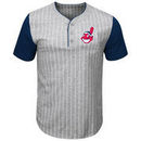 Cleveland Indians Majestic Life Or Death Pinstripe Henley T-Shirt - Gray/Navy