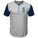 Seattle Mariners Majestic Life Or Death Pinstripe Henley T-Shirt - Gray/Navy
