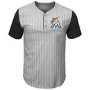 Miami Marlins Majestic Life Or Death Pinstripe Henley T-Shirt - Gray/Black