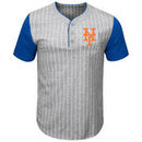 New York Mets Majestic Life Or Death Pinstripe Henley T-Shirt - Gray/Royal
