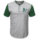 Oakland Athletics Majestic Life Or Death Pinstripe Henley T-Shirt - Gray/Green