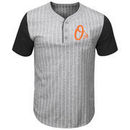 Baltimore Orioles Majestic Life Or Death Pinstripe Henley T-Shirt - Gray/Black