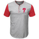 Philadelphia Phillies Majestic Life Or Death Pinstripe Henley T-Shirt - Gray/Red