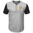 Pittsburgh Pirates Majestic Life Or Death Pinstripe Henley T-Shirt - Gray/Black
