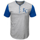 Kansas City Royals Majestic Life Or Death Pinstripe Henley T-Shirt - Gray/Royal