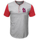 St. Louis Cardinals Majestic Life Or Death Pinstripe Henley T-Shirt - Gray/Red