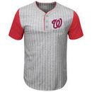 Washington Nationals Majestic Life Or Death Pinstripe Henley T-Shirt - Gray/Red