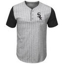 Chicago White Sox Majestic Life Or Death Pinstripe Henley T-Shirt - Gray/Black