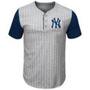 New York Yankees Majestic Life Or Death Pinstripe Henley T-Shirt - Gray/Navy