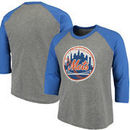 New York Mets Majestic Threads Cooperstown Collection 3/4-Sleeve Raglan Tri-Blend T-Shirt - Heathered Gray/Royal