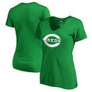 Cincinnati Reds Fanatics Branded Women's St. Patrick's Day White Logo V-Neck T-Shirt - Kelly Green