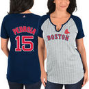 Dustin Pedroia Boston Red Sox Majestic Women's From the Stretch Pinstripe Name & Number T-Shirt - Gray/Navy