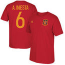 Andres Iniesta Spain National Team adidas Federation Jersey Hook Player Name & Number T-Shirt - Red
