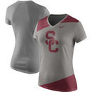 USC Trojans Nike Women's Championship Drive Performance Tri-Blend Mid V-Neck T-Shirt - Heathered Gray/Cardinal