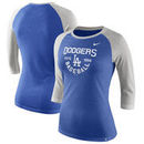 Los Angeles Dodgers Nike Women's Tri-Blend Raglan 3/4-Sleeve T-Shirt – Heathered Royal
