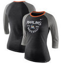 Miami Marlins Nike Women's Tri-Blend Raglan 3/4-Sleeve T-Shirt – Heathered Black