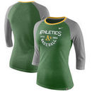 Oakland Athletics Nike Women's Tri-Blend Raglan 3/4-Sleeve T-Shirt – Heathered Green