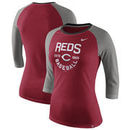 Cincinnati Reds Nike Women's Tri-Blend Raglan 3/4-Sleeve T-Shirt – Heathered Red