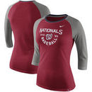 Washington Nationals Nike Women's Tri-Blend Raglan 3/4-Sleeve T-Shirt – Heathered Red