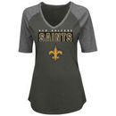 New Orleans Saints Majestic Women's Plus Size Team Logo Half-Sleeve Raglan V-Neck T-Shirt - Charcoal/Heathered Gray