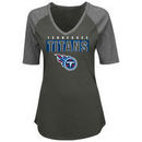 Tennessee Titans Majestic Women's Plus Size Team Logo Half-Sleeve Raglan V-Neck T-Shirt - Charcoal/Heathered Gray