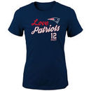 Tom Brady New England Patriots Girls Youth Glitter Live Love Team Player Name & Number T-Shirt - Navy