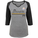 Antonio Brown Pittsburgh Steelers Women's Juniors Over the Line Player Name & Number Tri-Blend 3/4-Sleeve V-Notch T-Shirt - Heat