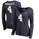 Dak Prescott Dallas Cowboys NFL Pro Line by Fanatics Branded Women's Authentic Stack Name & Number Long Sleeve V-Neck T-Shirt - 