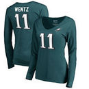 Carson Wentz Philadelphia Eagles NFL Pro Line by Fanatics Branded Women's Authentic Stack Name & Number Long Sleeve V-Neck T-Shi