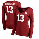 Odell Beckham Jr. New York Giants NFL Pro Line by Fanatics Branded Women's Authentic Stack Name & Number Long Sleeve V-Neck T-Sh