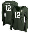 Aaron Rodgers Green Bay Packers NFL Pro Line by Fanatics Branded Women's Authentic Stack Name & Number Long Sleeve V-Neck T-Shir