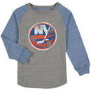 New York Islanders Fanatics Branded Youth Distressed Alternate Long Sleeve Raglan Tri-Blend T-Shirt – Heathered Gray
