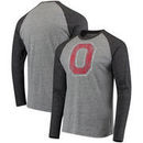 Ohio State Buckeyes Distressed Block O Logo Long Sleeve Raglan T-Shirt - Charcoal/Heathered Black