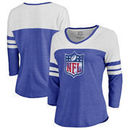 NFL Shield NFL Pro Line by Fanatics Branded Women's Distressed Primary Logo Three-Quarter Sleeve Raglan Tri-Blend T-Shirt - Roya