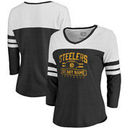 Pittsburgh Steelers NFL Pro Line by Fanatics Branded Women's Personalized Flanker Three-Quarter Sleeve Tri-Blend T-Shirt - Black