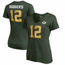Aaron Rodgers Green Bay Packers NFL Pro Line by Fanatics Branded Women's Authentic Foil Stack Name & Number V-Neck T-Shirt - Gre