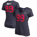 J.J. Watt Houston Texans NFL Pro Line by Fanatics Branded Women's Authentic Foil Stack Name & Number V-Neck T-Shirt - Navy