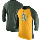 Oakland Athletics Nike MLB Tri-Blend Raglan 3/4-Sleeve T-Shirt – Gold/Green