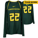 Oregon Ducks Fanatics Authentic Women's Lacrosse Team-Worn #22 Green and Yellow Long Sleeve Jersey used between the 2010 - 2016 