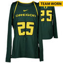 Oregon Ducks Fanatics Authentic Women's Lacrosse Team-Worn #25 Green and Yellow Long Sleeve Jersey used between the 2010 - 2016 