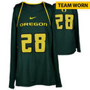 Oregon Ducks Fanatics Authentic Women's Lacrosse Team-Worn #28 Green and Yellow Long Sleeve Jersey used between the 2010 - 2016 