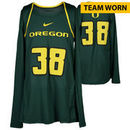Oregon Ducks Fanatics Authentic Women's Lacrosse Team-Worn #38 Green and Yellow Long Sleeve Jersey used between the 2010 - 2016 