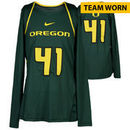 Oregon Ducks Fanatics Authentic Women's Lacrosse Team-Worn #41 Green and Yellow Long Sleeve Jersey used between the 2010 - 2016 