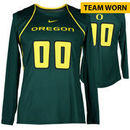 Oregon Ducks Fanatics Authentic Women's Lacrosse Team-Worn #00 Green and Yellow Long Sleeve Jersey used between the 2010 - 2016 