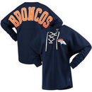 Denver Broncos NFL Pro Line by Fanatics Branded Women's Spirit Jersey Long Sleeve Lace Up T-Shirt - Navy